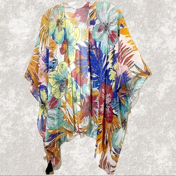 NWT FRANCESCA’S Tropical Floral Sheer Kimono, One Size - Picture 5 of 8